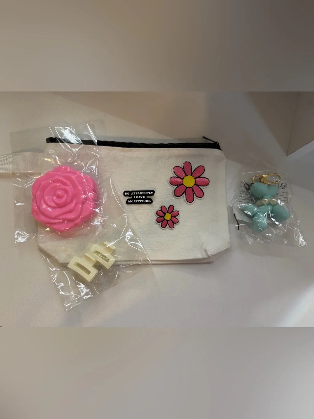 Handcrafted 5x7 White Canvas Cosmetic Bag with Accessories